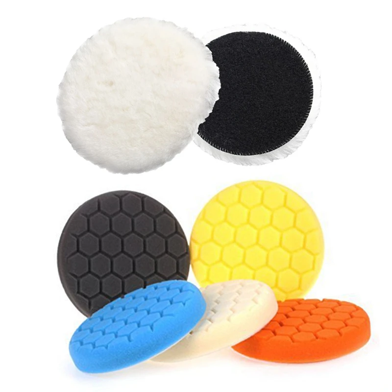 1X Car Van Valeting Polisher Buffer Lamb Wool Polishing Pad 6 Inch & 5Pcs 6 Inch 150Mm Hex Logic Polishing Pad