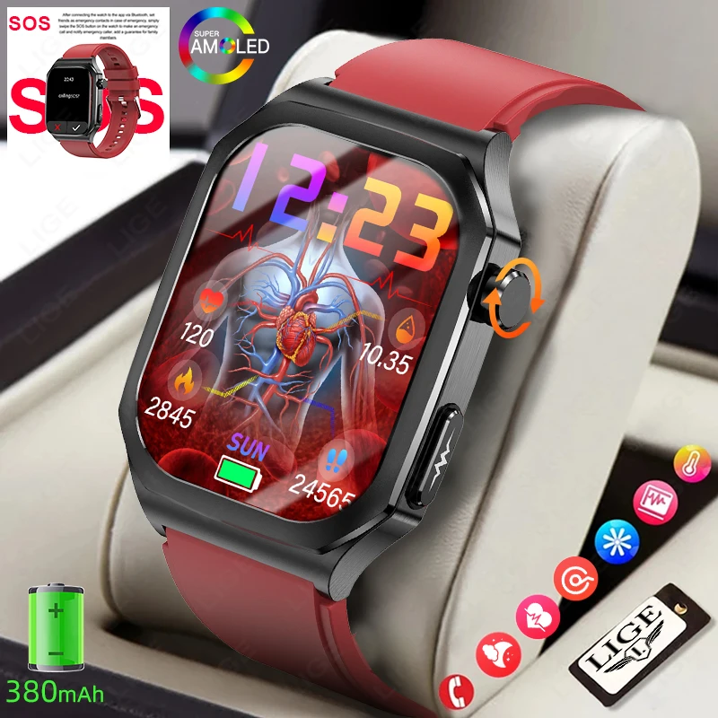 

LIGE 2025 New Health Smartwatch 2.04" AMOLED Full Screen Touch ECG Blood Oxygen Heart Rate Monitor IP68 Waterproof Smart Watch