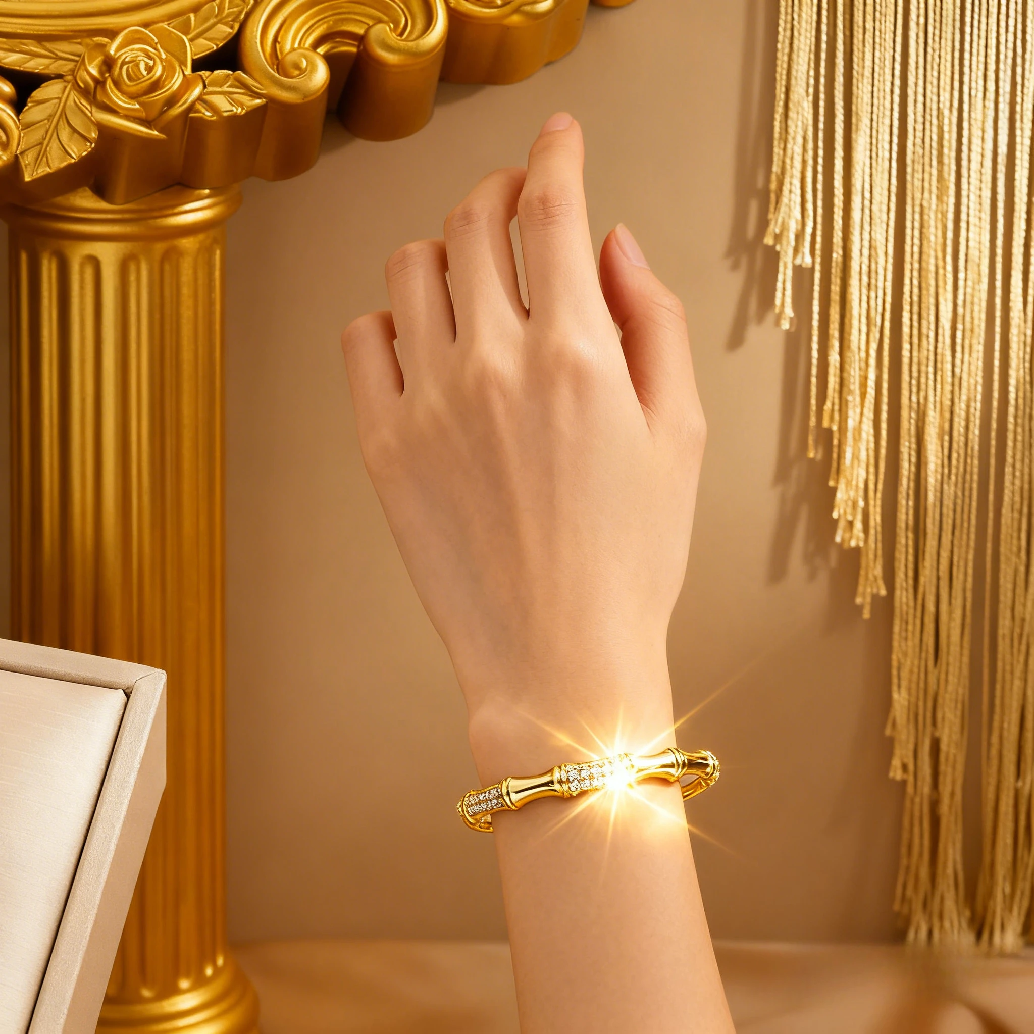 

Уникальные бамбуковые браслеты с инкрустацией стразами для женщин, модные позолоченные медные браслеты-манжеты, ювелирные изделия, подарки 2025, дизайнер AU