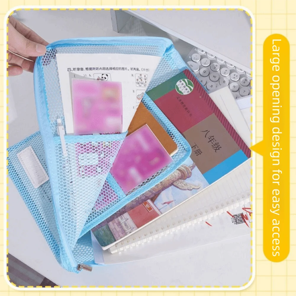 Large Opening Portable Mesh File Folder Zipper Small Handle Document Folder Bag 4 Layers Breathable Paper Document Handbag