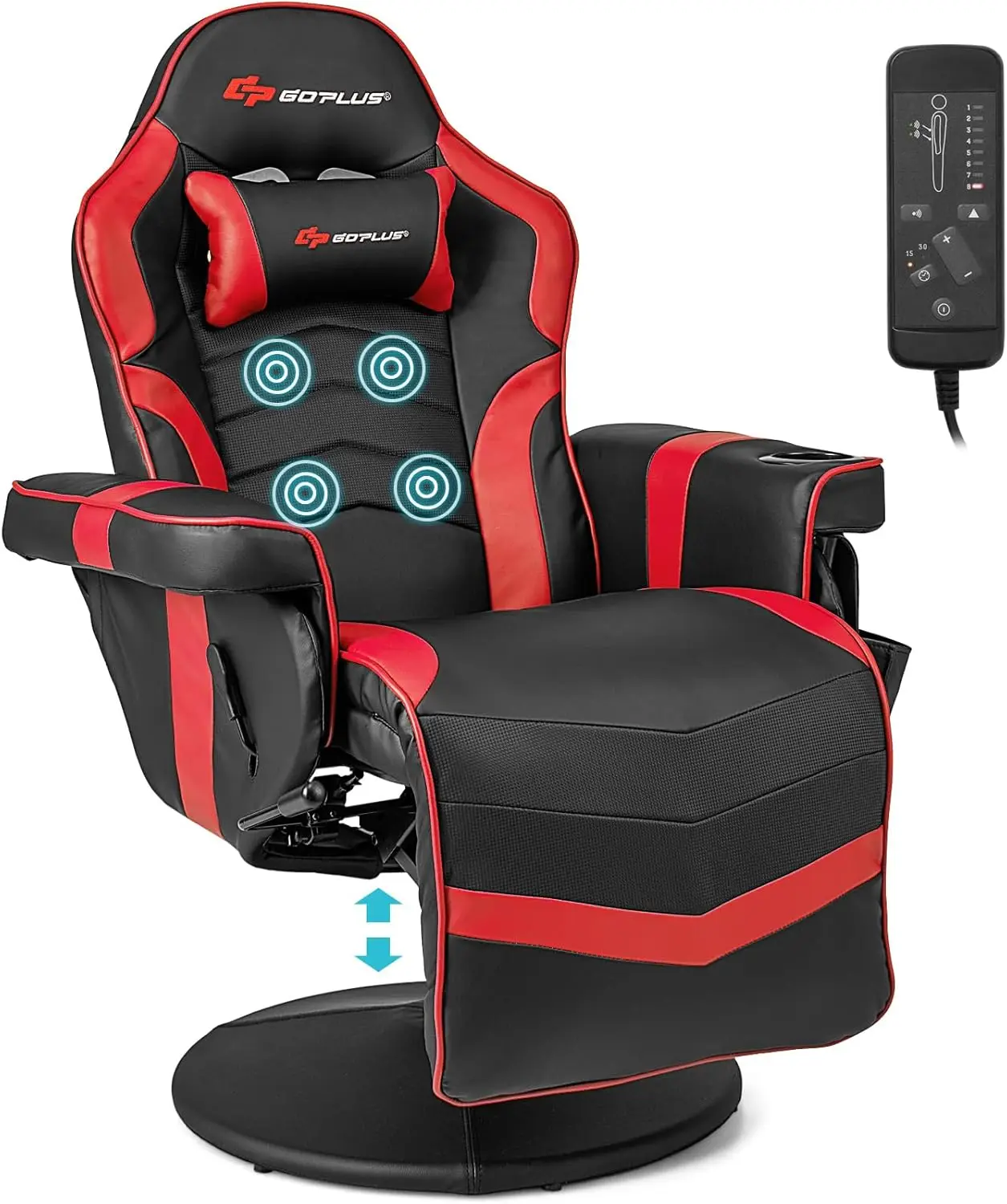 

Goplus Gaming Chair, Height Adjustable Massage Video Game Chair with Retractable Footrest, Cup Holder, Headrest, Swivel Office