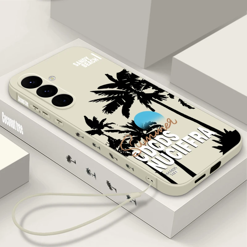 Seaside Tree Print Lanyard Phone Case For Samsung Galaxy S26 S25 S24 Ultra S23 S25 FE A57 A17 A56 A55 A37 A36 A16 A35 A54 Cover