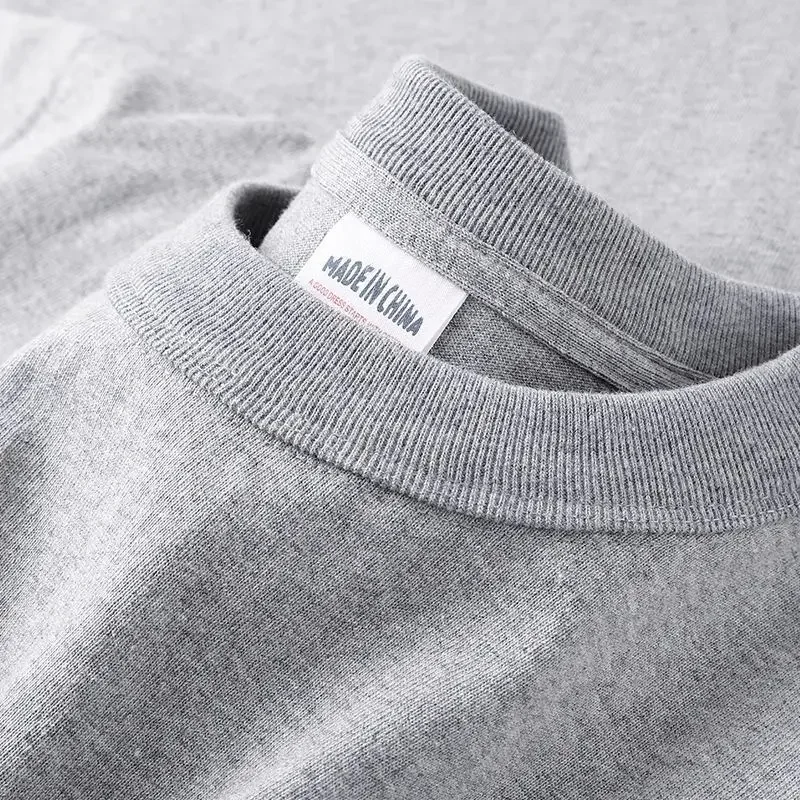 300G Heavy Pure Cotton Outer Wear Light Gray Long-sleeved T-shirt Men, Versatile Quality Solid Color New Base 2025 New