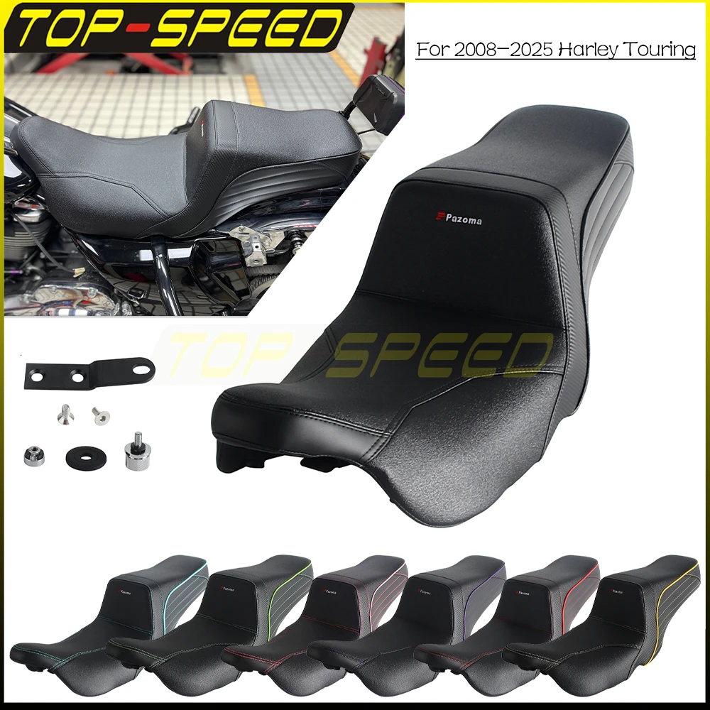 For Harley Touring Road King Street Glide Road Glide Electra Glide 2008-2025 Motorcycle Rider Passenger One-Piece Seat 2-Up Seat