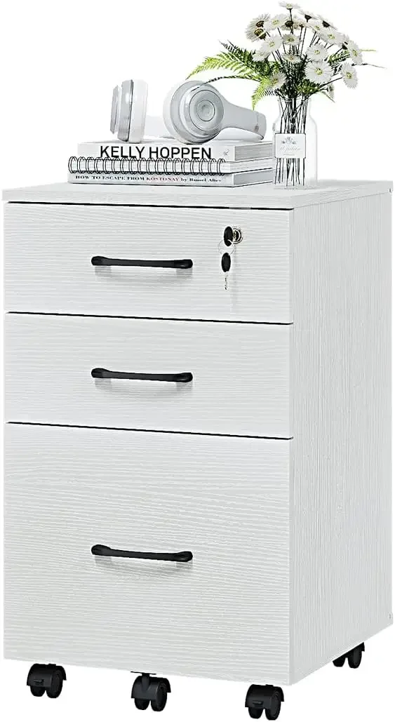 

NEW 3 Drawer Wood Mobile File Cabinet Under Desk Storage Drawers Small File Cabinet for Home Office (White) USA