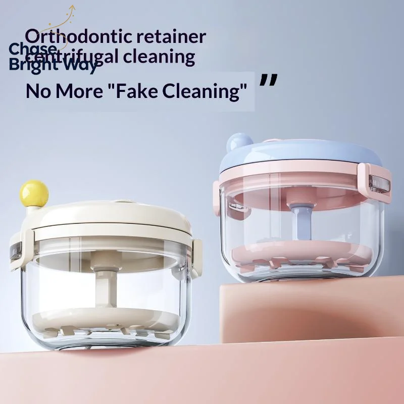 Portable Home Braces Cleaner Box Teeth Retainer Storage Box With Mirror Manual Rotary Dental Aligner Case For Travel Home Use