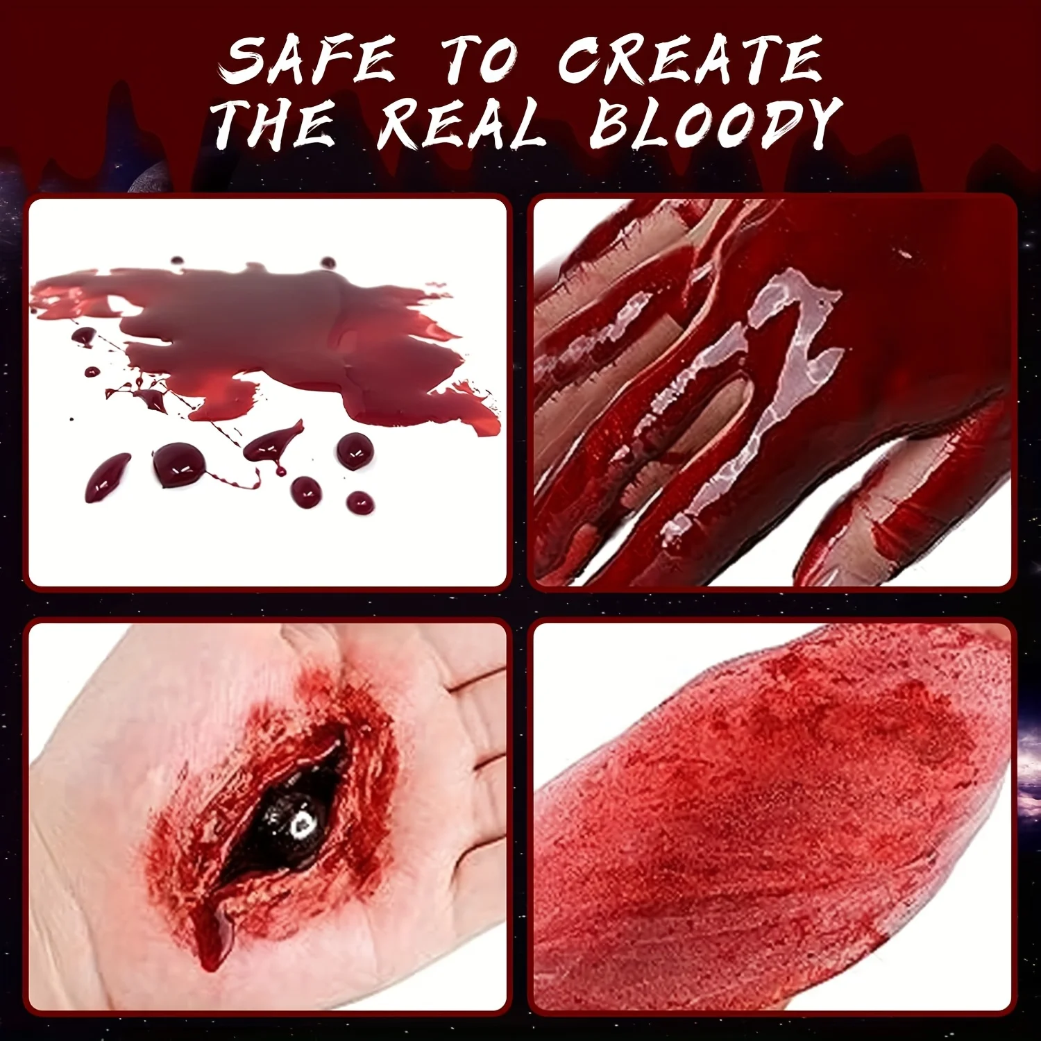 2 Bottles Fake Blood Spray with Special Effect Sponge, Washable Artificial Vampire Blood for Stage Makeup, Photoshoot Cosplay, R