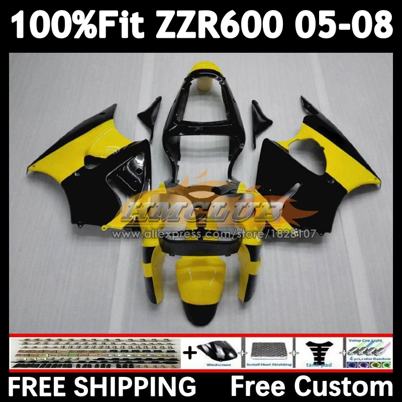 Injection Body For KAWASAKI NINJA 600CC ZZR600 154No.75 ZZR-600 ZZR 600 05 06 07 08 2005 2006 2007 2008 yellow black OEM Fairing