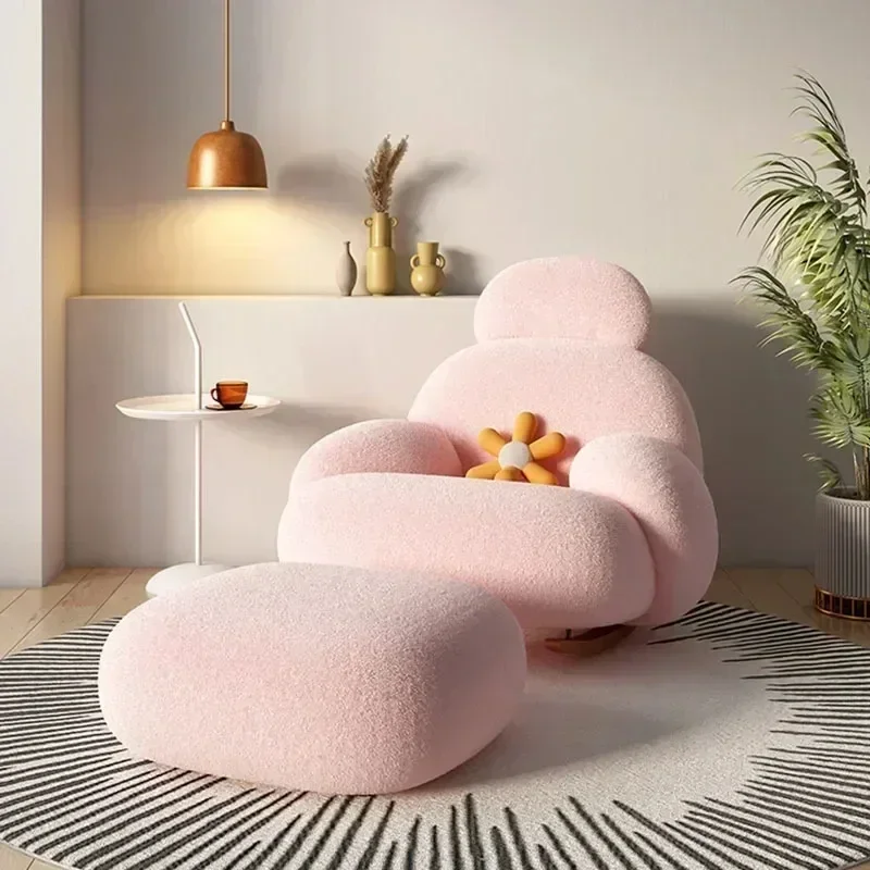 Fluffy White Living Room Chair, Modern Cute Ergonomic Floor Lounge Recliner, Salon Home Furniture Rocking chair  Designer