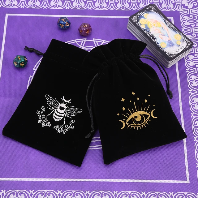 5szt Torba na kości Tarota Czarny Aksamitny Księżyc Słońce Tarot Torba na runy Sznurek do przechowywania kart Tarota Oracle Sport Card Divination Storage Sack