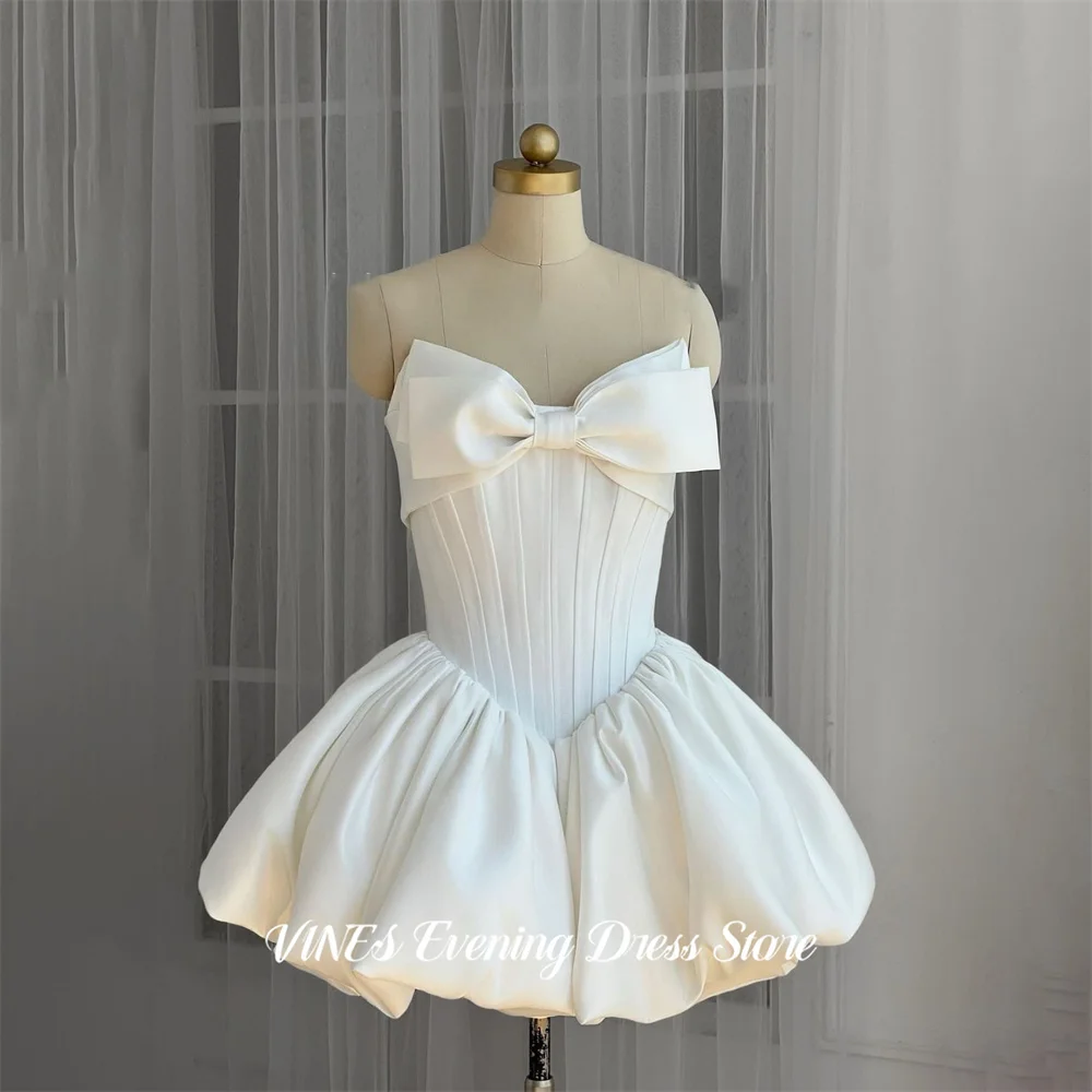 

VINES White Evening Dresses Strapless Mini Cocktail Dress with Oversized Bow vestidos de fiesta Satin Prom Gowns Customized