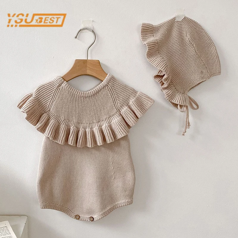 

Sweet Newborn Kids Baby Girls Rompers Autumn Infant Baby Girls Sleeveless Pure Color Knit Rompers Clothes