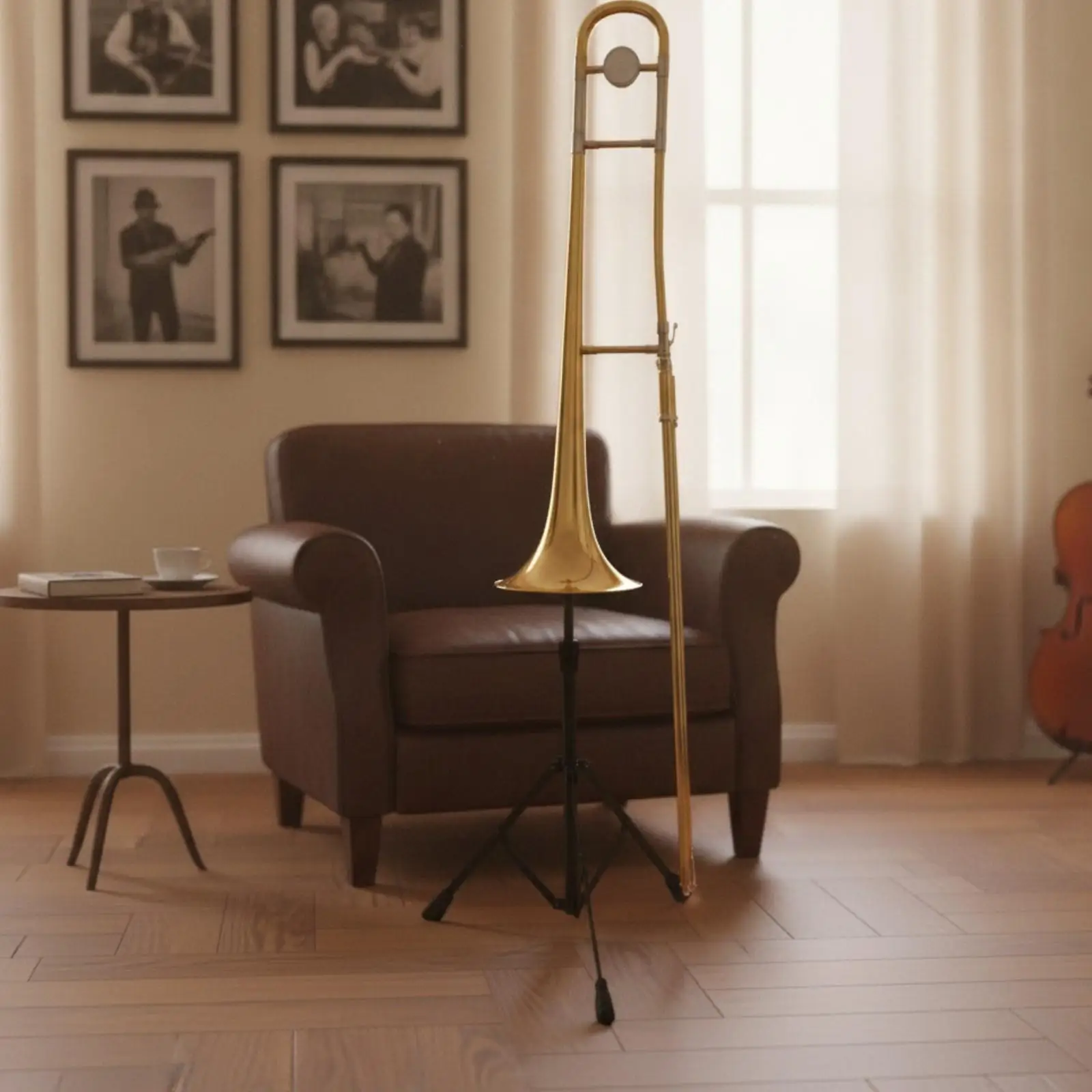 Durable Metal Trombone Stand with Locking Knobs and Rubberized Feet for Large Brass Instruments Portable Design