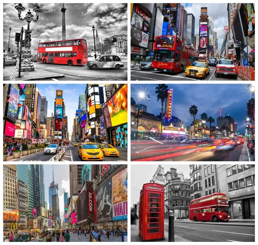 New York Times Square Photography Backdrops Street Buildings Cars Modern City Night Scenery Photography Backgrounds Photophone