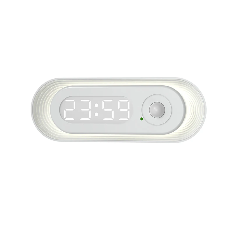 PIR Motion Sensor Night Light With Digital Clock Night Lamp Desk LED Magnetic Wall Mount for Cabinet Staircase Bathroom