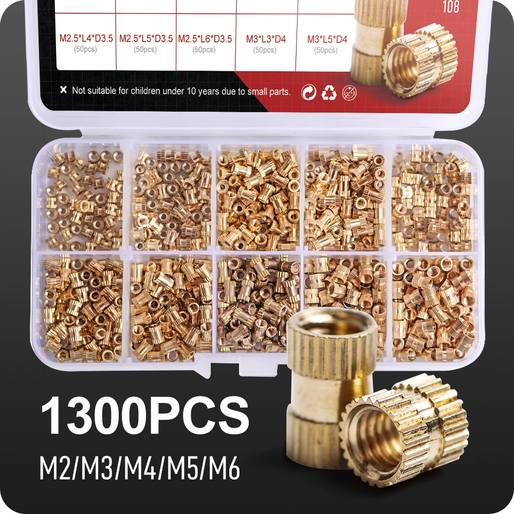 Brass Heat Set Insert Nut M2 M2.5 M3 M4 M5 M6 Nutinsert Thread Knurled Double Twill Embedment Copper 3D Printing Assortment Kit