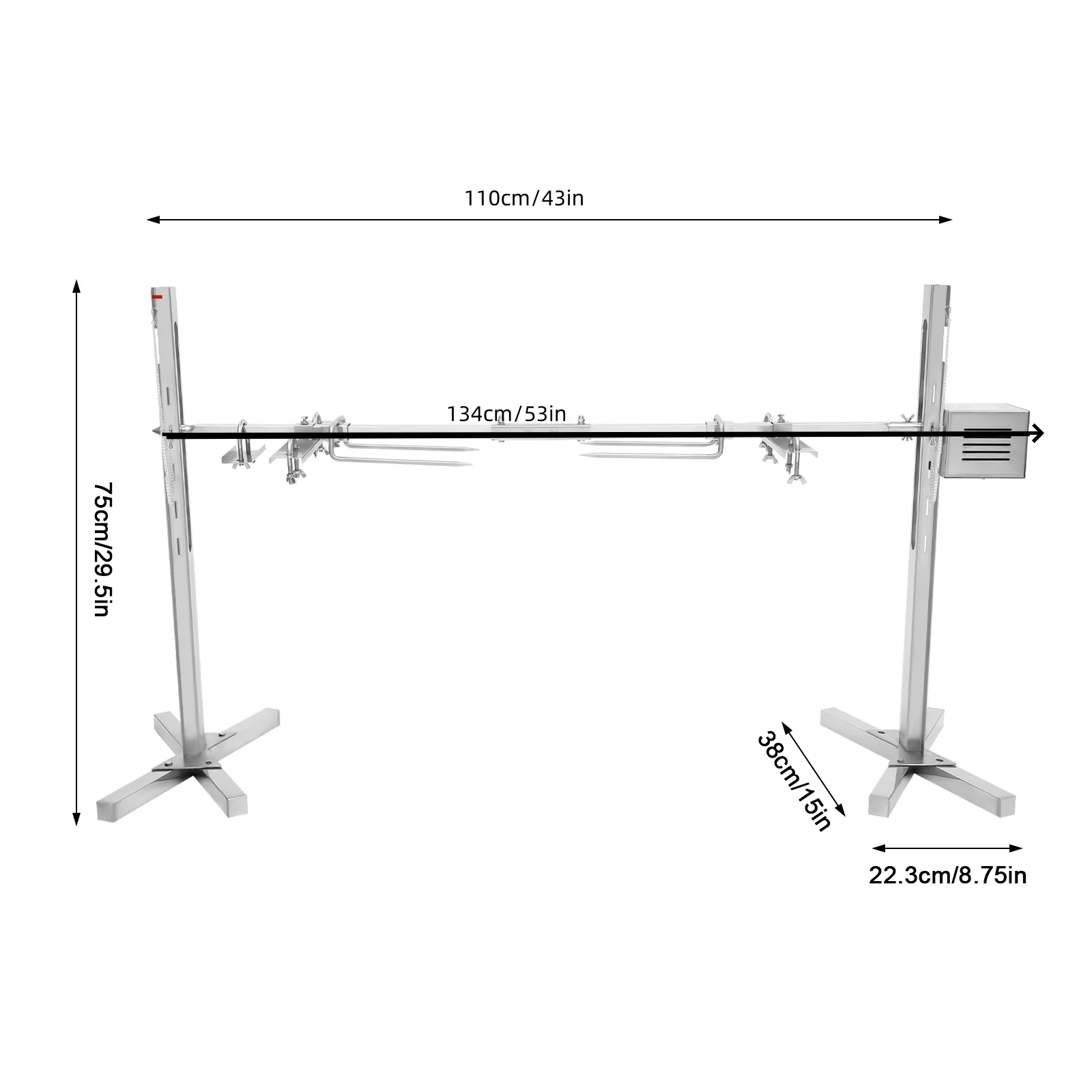 Электрический гриль-набор, грузоподъемность 53 дюйма, 88,18 фунтов, вращающийся мотор из нержавеющей стали, стойка для барбекю, регулируемая по высоте