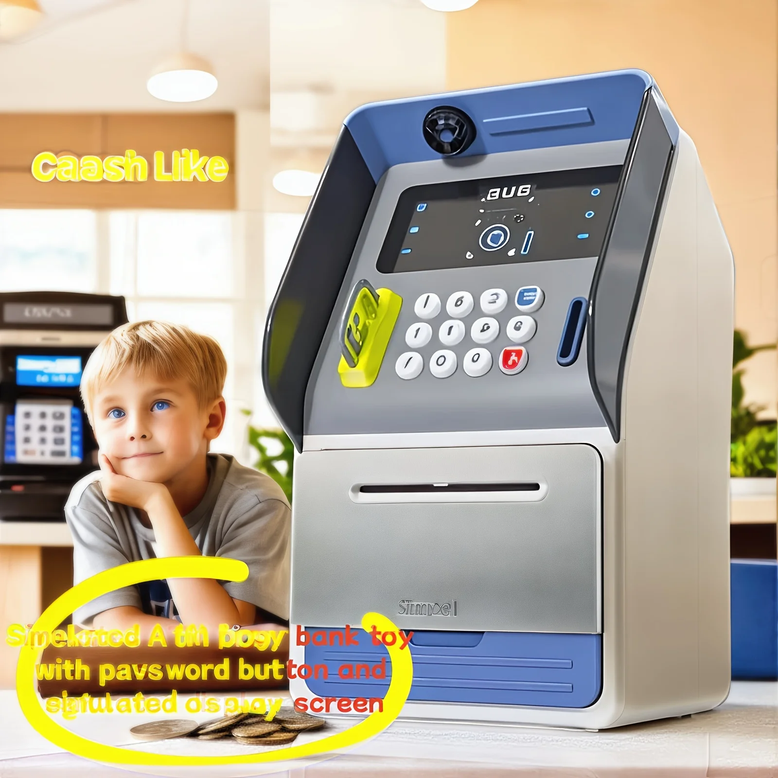 Offre spéciale américaine: jouet de tirelire ATM pour enfants, avec surveillance du reconnaissance faciale et fonction de mot de passe, cultive les garçons A