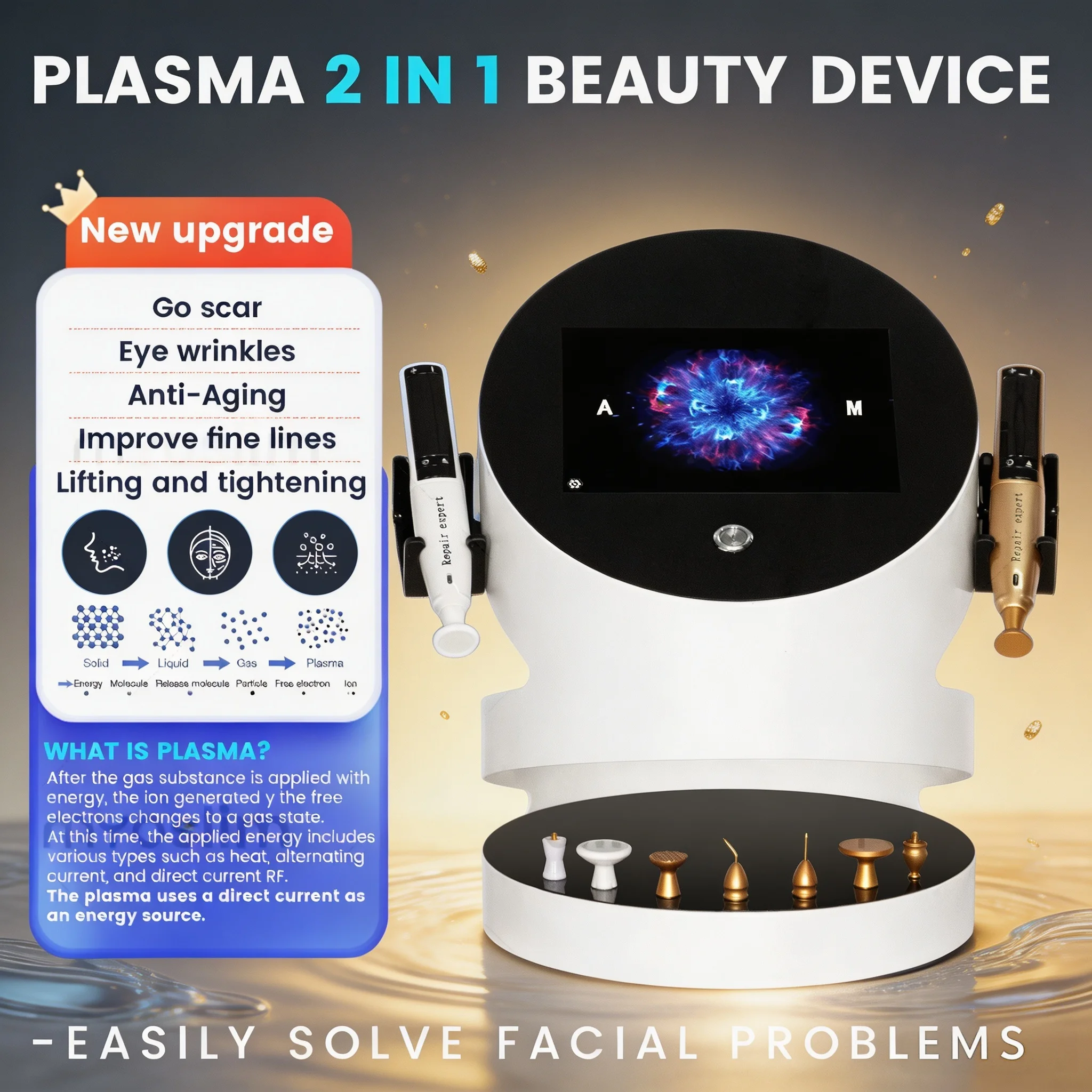 Professional 2 In 1 Dual Plasma Skin Care Machine Ozone & Flash Plasma Anti-Wrinkle Lifting Blemish Repair Salon Home Equipment