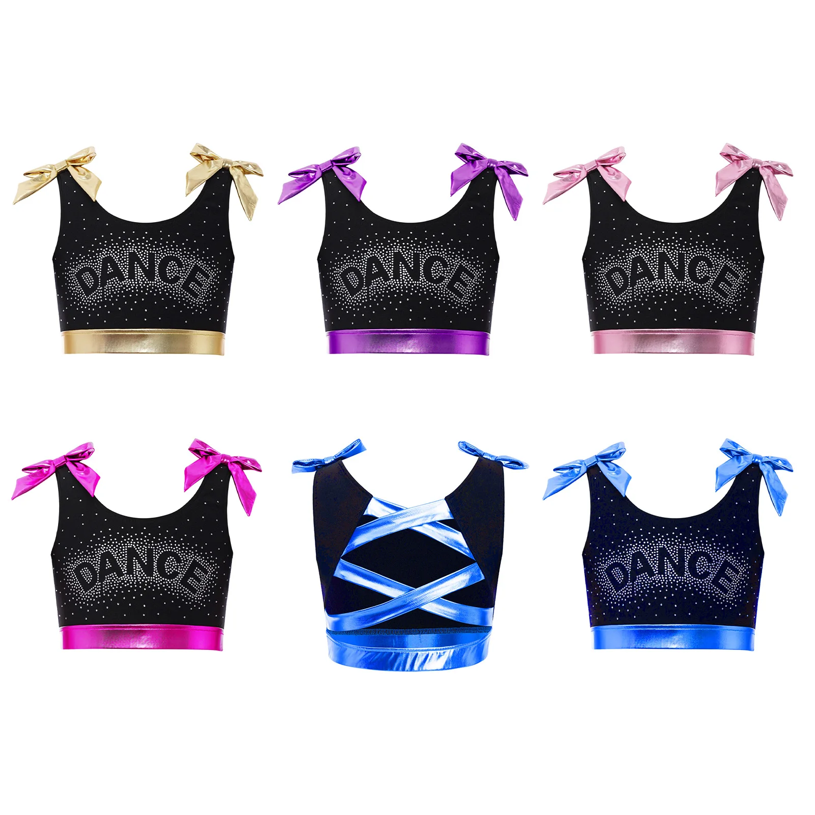 Girls Sleeveless Crisscross Back Metallic Bowknots Crop Top Sports Vest for Gymnastics Dance Class Training Performance Party - Image 5