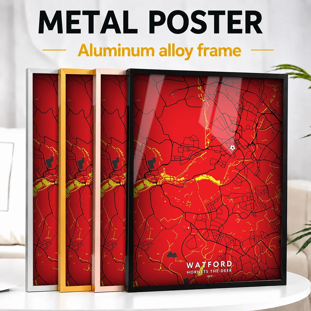 Watford Vicarage Road Map Metal Poster With Aluminum Alloy Frame Customized Linework Wall Art For Entryway And Guest Bedroom