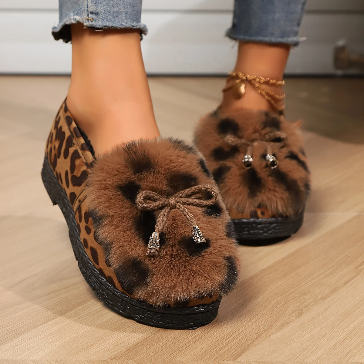 Elegant Autumn Winter Ballet Loafer Flat Shoes Women Female Flats Loafers Fur Round Toe Ladies Brand Design Teddy Outdoor Shoes