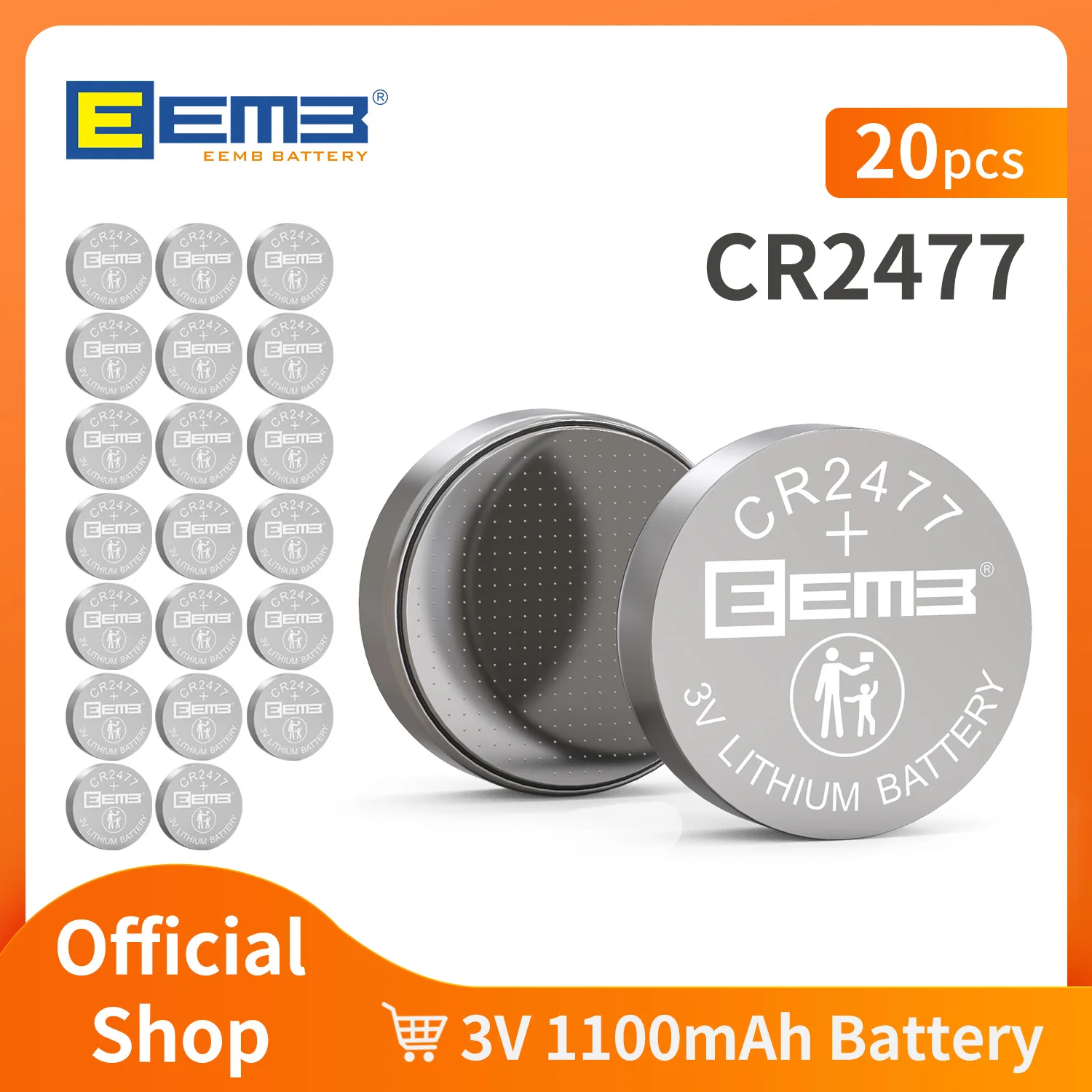 EEMB 20PCS CR2477 3V Button Battery 1100mAh Lithium Battery Non-Rechargeable Coin Cell  Battery for Watch Scales Car Keys