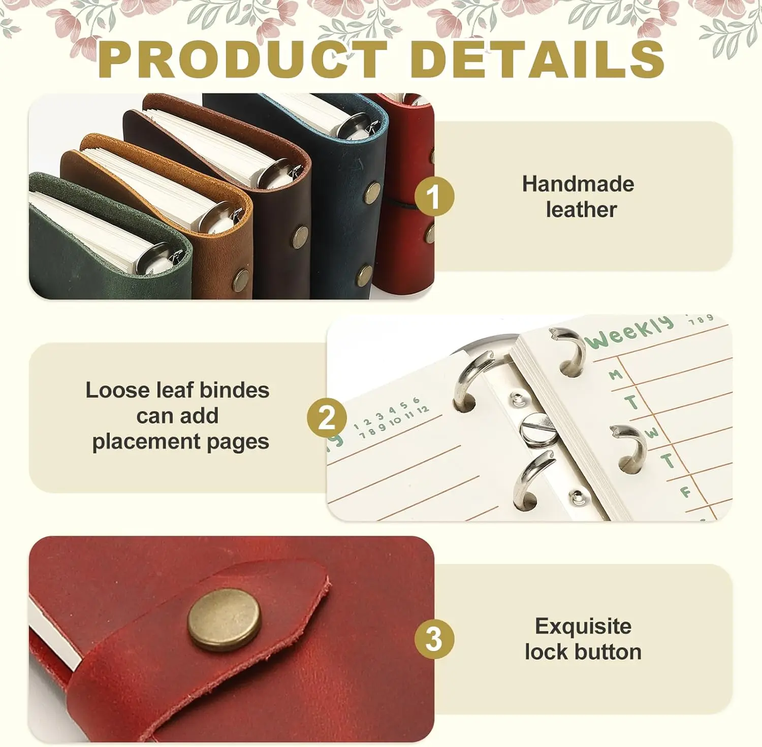 Jurnal Kulit Mini Baru, 2 Buah Binder Notebook Isi Ulang 3 Ring, Planner Loose Leaf untuk Bisnis, Kantor, Belajar, Menulis dengan Kancing