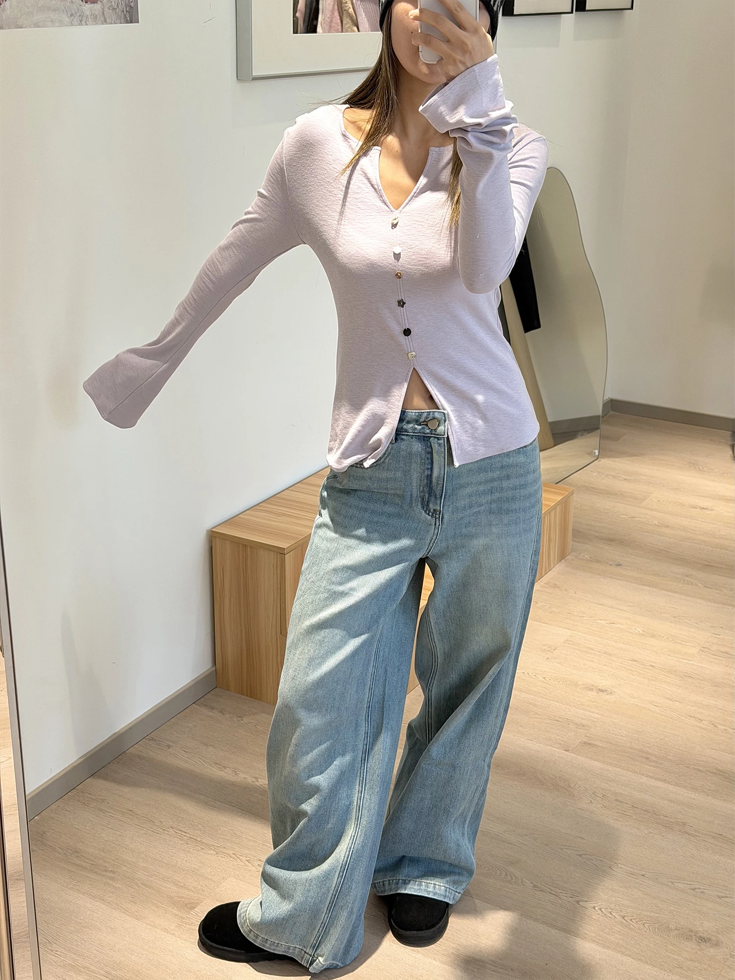 

Женский повседневный вязаный топ GlySix Purple Holiday Modal Slim Fit с V-образным вырезом и уникальным дизайном, с длинными рукавами