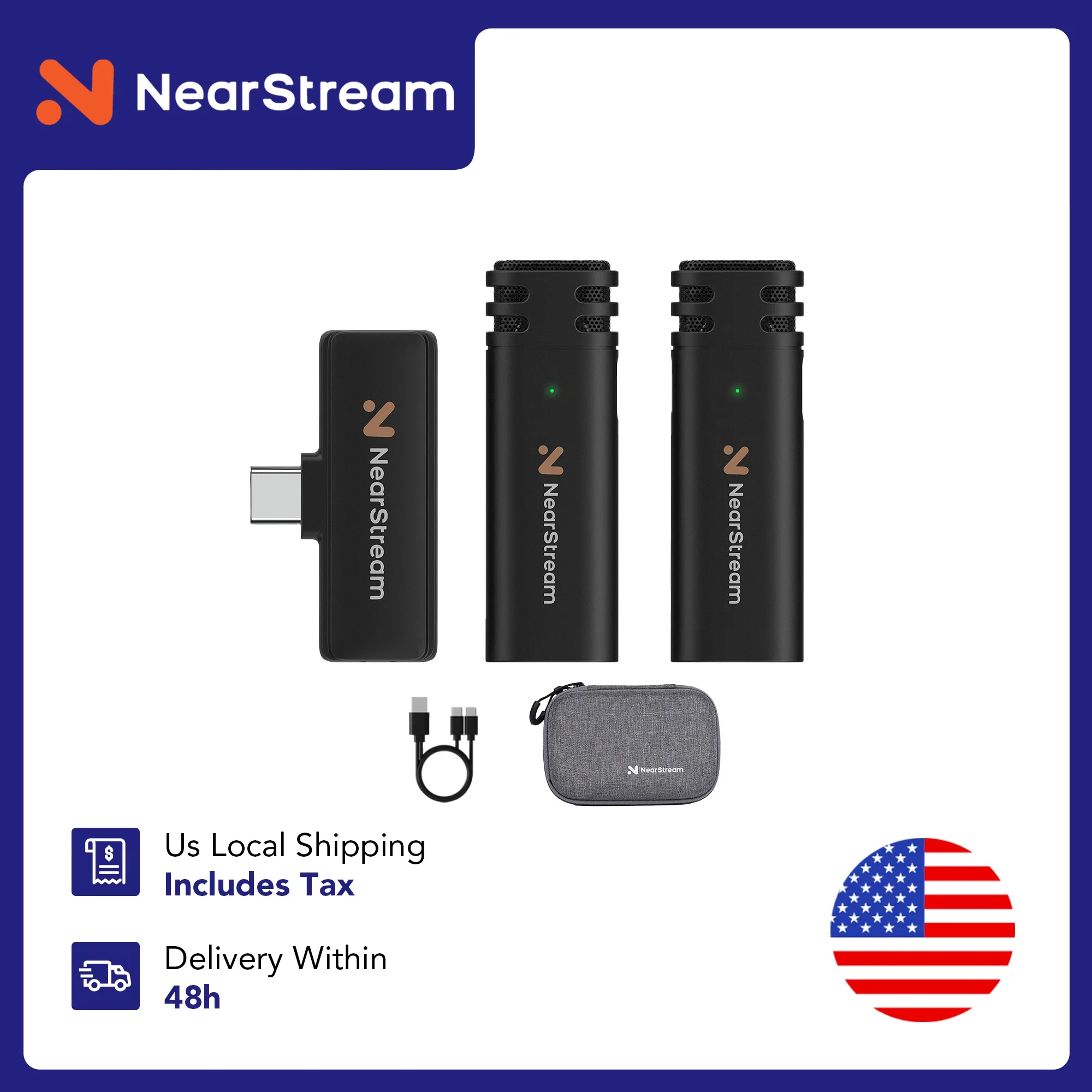 

NearStream Wireless Microphone Omnidirectional US Local Shipping AI-Noise-Cancellation USB-C Plug-and-Play 6H for PC iPhone