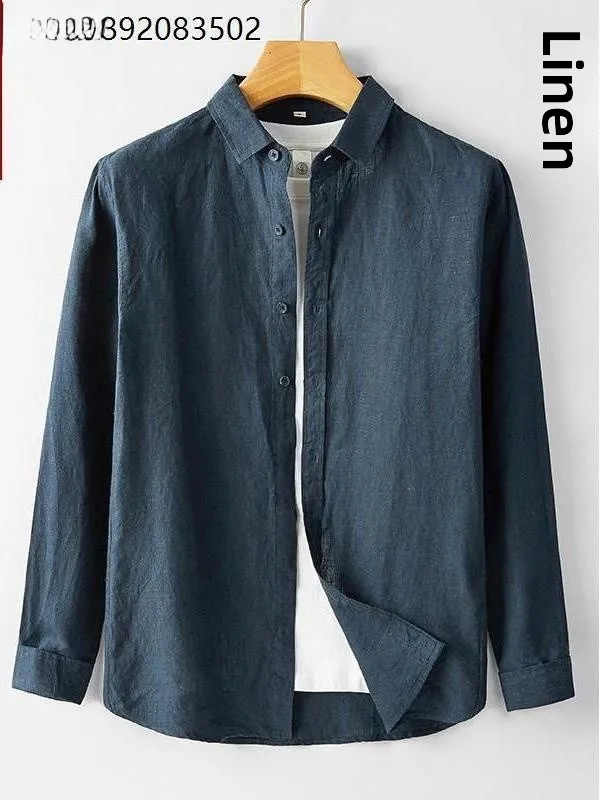 

Loose Fit Linen Cotton Blend Long Sleeve Shirt Thin Breathable Business Casual Base Layer Shirt Middle-aged Sun Protection Ou...