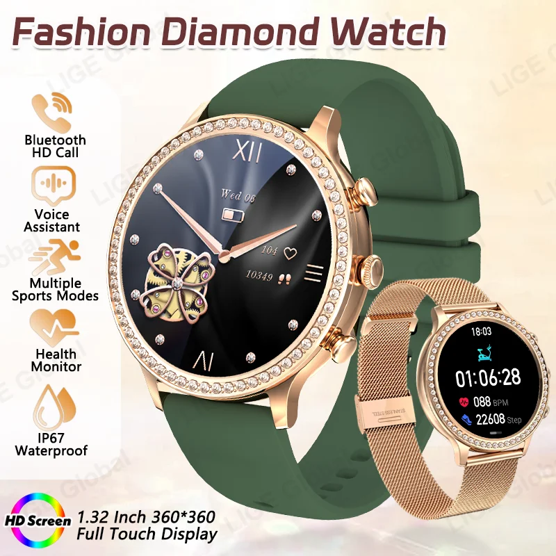 LIGE Fashion Luxury Women Smartwatch Sports Ladies Gift Heart Rate Blood Oxygen Sleep Monitor Call Smart Watches For Android IOS