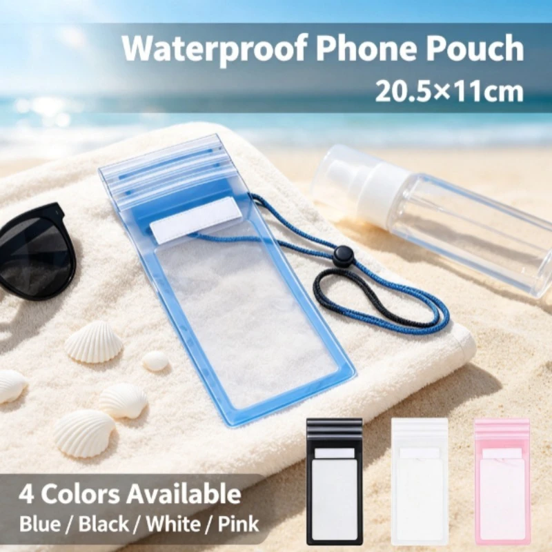 Triple Fold Sealed Waterproof Phone Pouch, Touch Screen Transparent Phone Dry Bag with Hook &Swimming Drifting Food Delivery