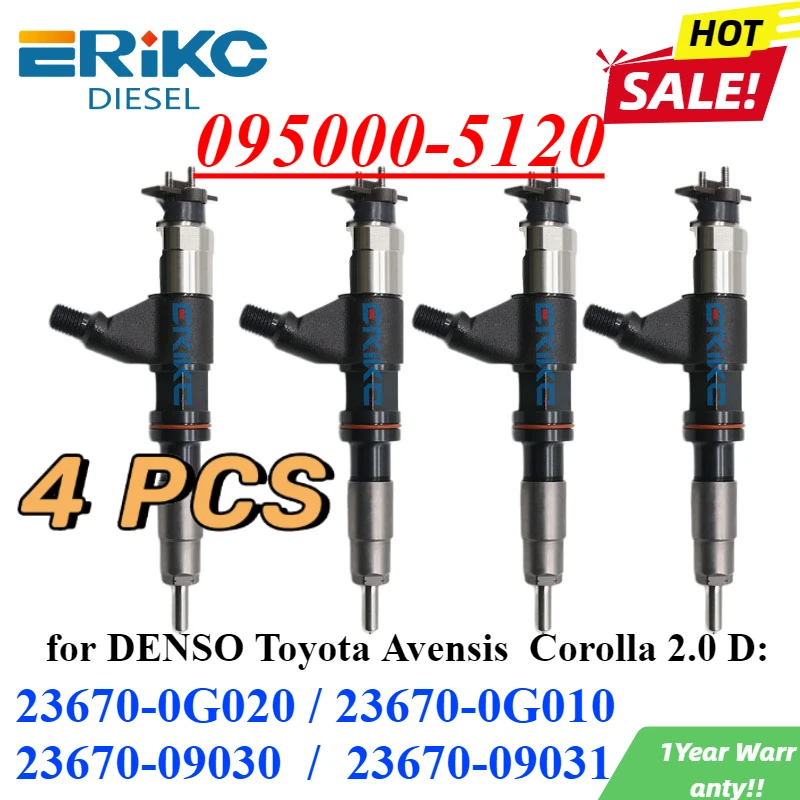 4PC 23670-0G020 23670-0G010 DIESEL Injector Nozzle 095000-5120 095000-5121 for DENSO Toyota Avensis Corolla 2.0 D 23670-09030