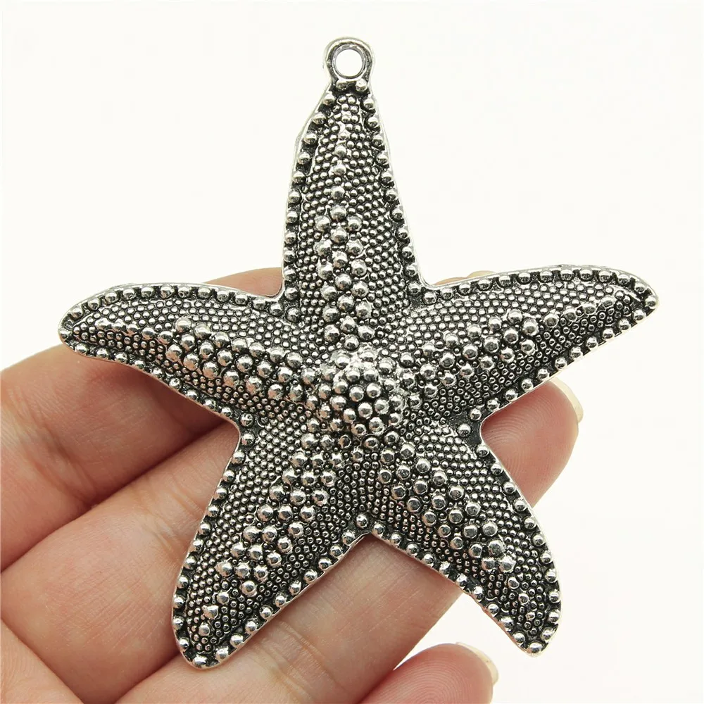 WYSIWYG 1pcs 67x63mm Big Starfish Pendants Antique Silver Color Big Starfish Charm Big Starfish Charm Pendants