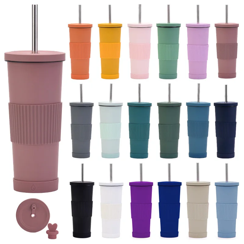 

830MLThermos Cup With Straw,Large Capacity,Double Stainless Steel,Heat And Cold Protection,With Non-slip Sleeve,Car Water Bottle