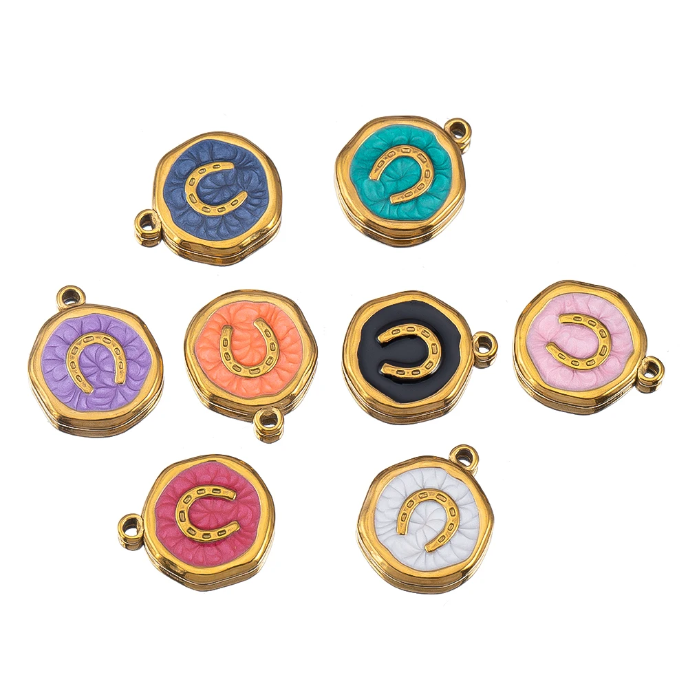 8 stuks goudkleurig roestvrij staal emaille hart oog zon ster ronde charme hangers DIY oorbellen ketting sieraden maken benodigdheden