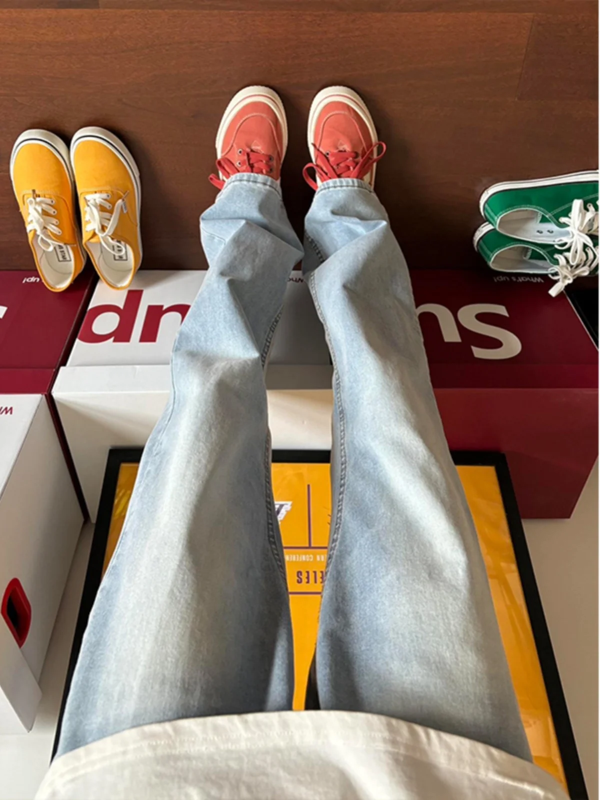 

Cleanfit Light Blue Jeans Men's Summer Faion High Street Vibe Micro Flare Pants Straight Leg Jeans Teenager Casual Sle