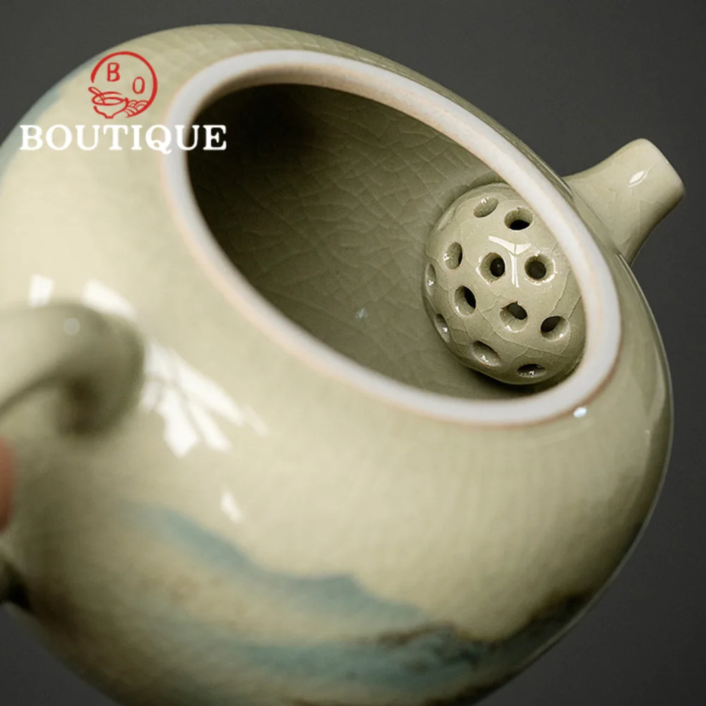 165ml Retro Old Pottery Clay Teapot Landscape Japanese Ru Kiln Pot Tea Soaking Kettle Dahongpao Tableware Equipment Ornaments