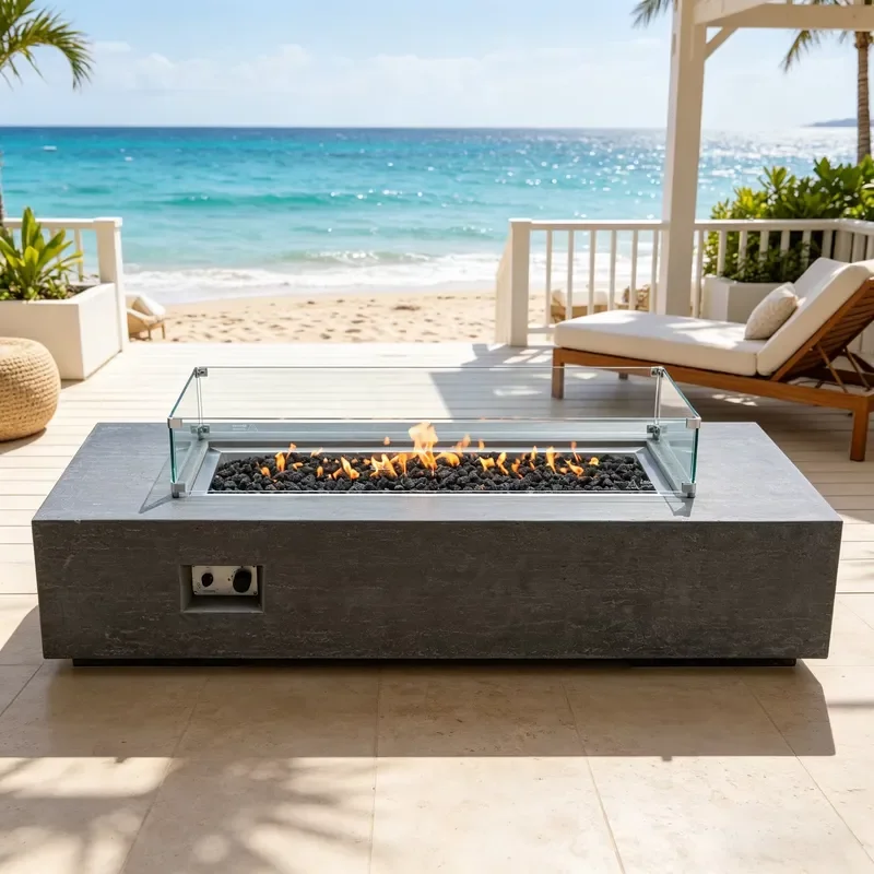 72'' GFRC GFR Concrete Fireplace Patio Outdoor Fire Table Rectangle Table With Fire