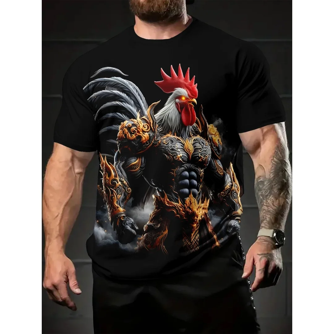 

Hardcore Animal Mecha Style Men's T-Shirt with Flame Mecha Animal Print Loose and Breathable Trendy and Cool Short Sleeves