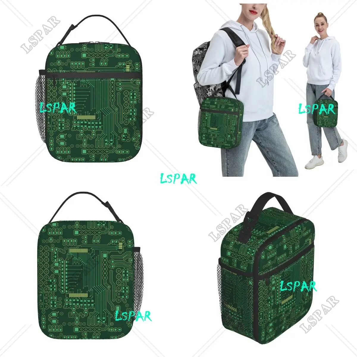 Insulated Lunch Bag Green Circuit Board Merch Lunch Container Thermal Cooler Lunch Box For Travel