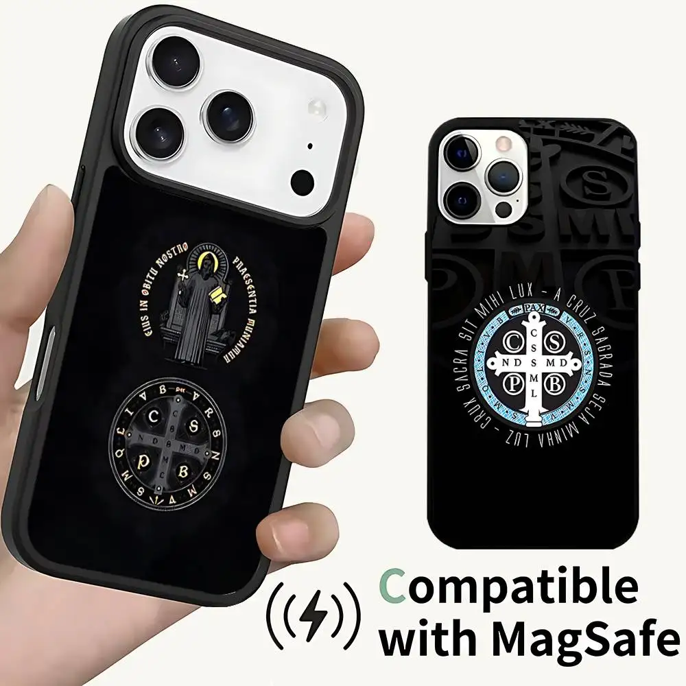 

Sao Bento Benedict of Nursia Magnetic Wireless Charging Case For iPhone 11,12,13,14,15,16,17,Pro,Max,Plus Shockproof Cover