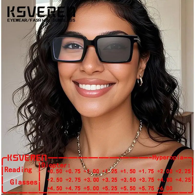 

Women Men Square Photochromic Reading Glasses Classic Fashion Presbyopic Eyewear Outdoor Discolored Prescription Eyeglasses