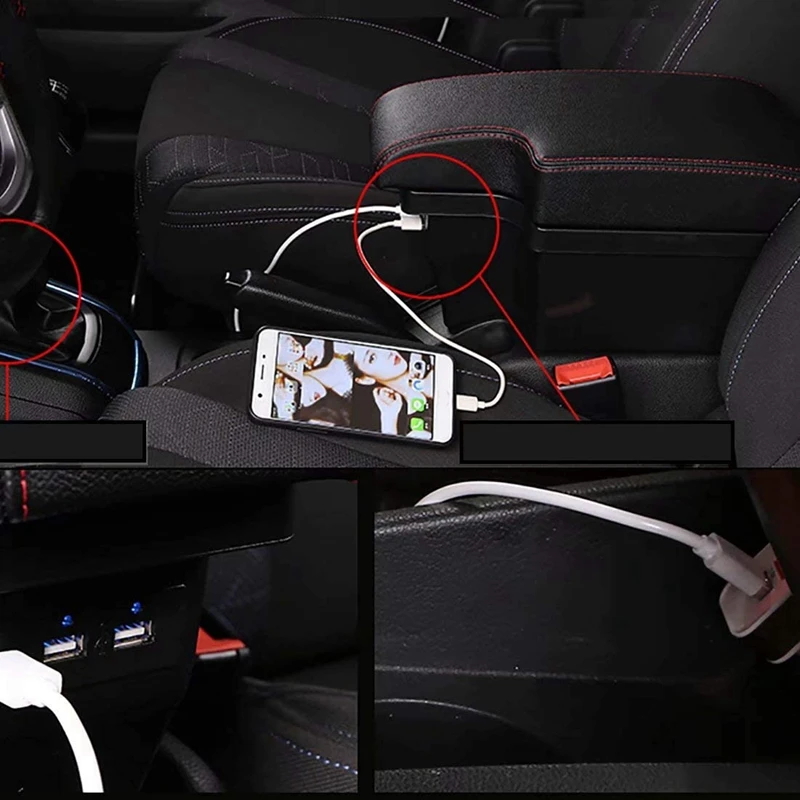 For Nissan Juke Infiniti ESQ 2011-2019 Central Armrest Consoles Storage Box Handrails Double Layer Storage W/ 3 USB Port