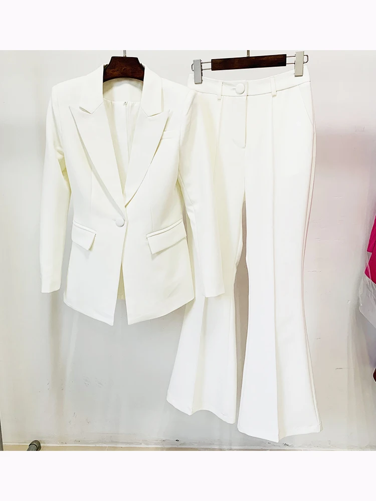 Tuta firmata da pista 2024 più nuova di alta qualità Set tuta da donna con bottoni singoli Blazer Flare Pants Suit