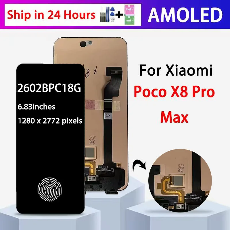 6.83“New for Xiaomi Poco X8 Pro Max 2602BPC18G LCD Display Touch Screen Assembly Replacement with Fingerprint