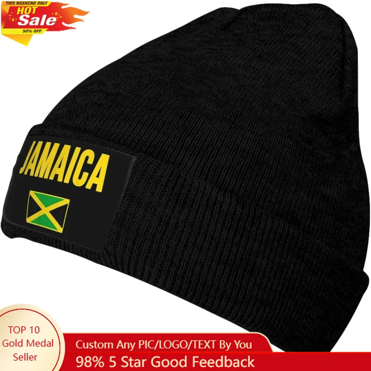 Cute Jamaica Flag Winter Beanie Hats for Men Women Slouchy Knit Hats Soft Warm Jamaican Knitted Cuffed Skull Cap