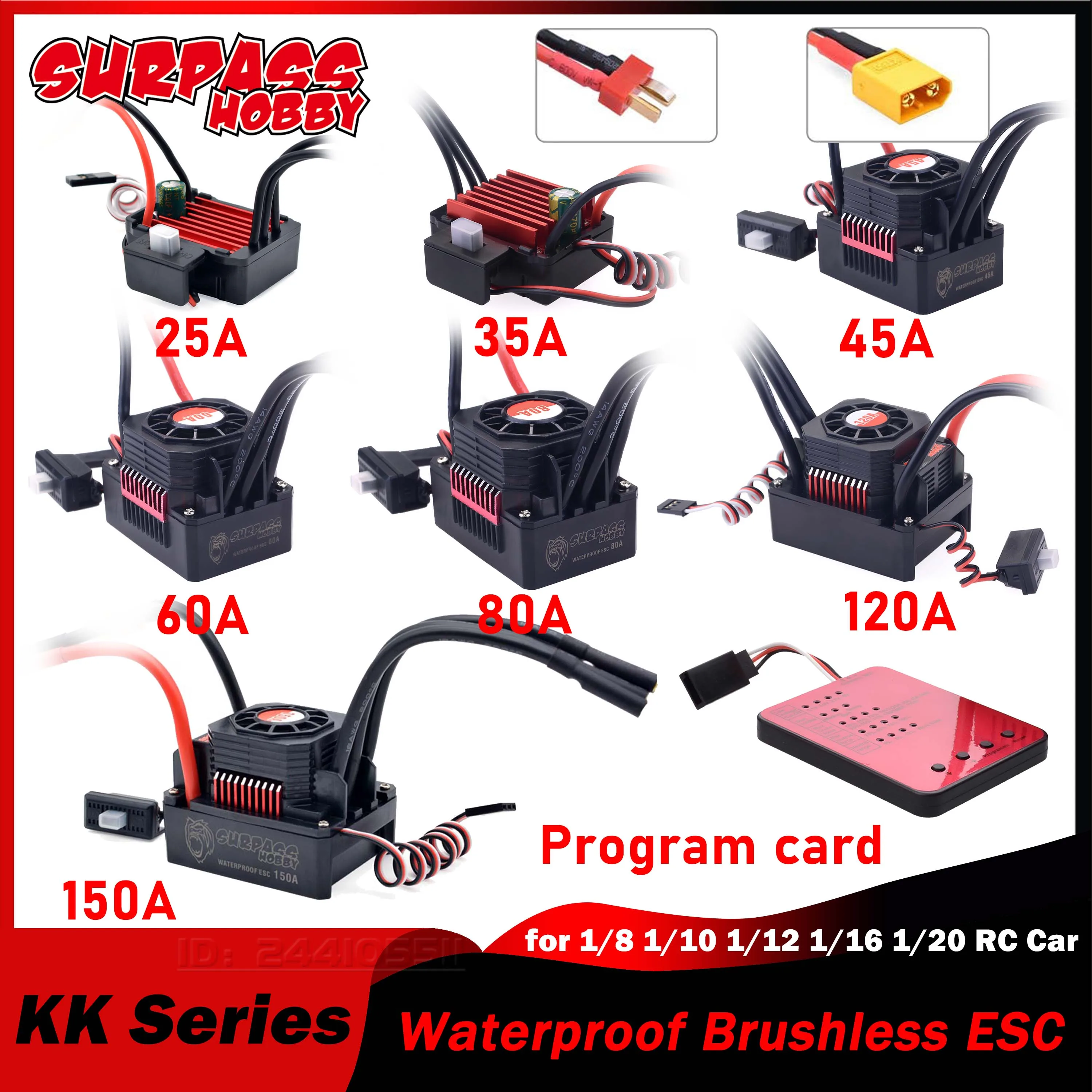 

SURPASS HOBBY KK Waterproof Brushless ESC 25A 35A 45A 60A 80A 120A 150A T/XT60 for 1/8 1/10 1/12 1/16 1/20 RC Car Crawler Motor