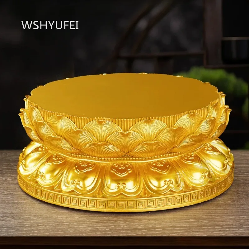 Classic Chinese Lotus Shaped Resin Stand Round Display Plinth for Statue Vase Teapot Home Decoration Gold and Dark Red